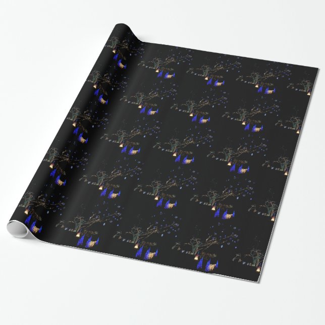 Papel De Presente Winter Wonderland Lights Blue and White Holiday (Desenrolado)