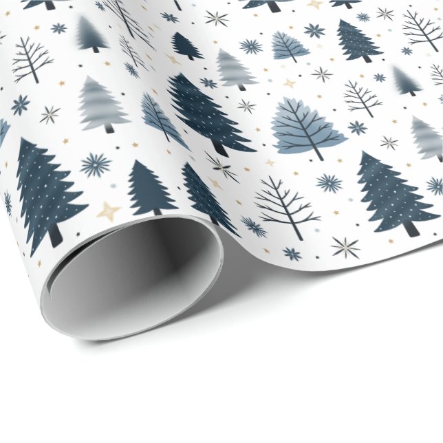 Papel De Presente Winter Wonderland Snowy Blue Christmas (Ponta do rolo)