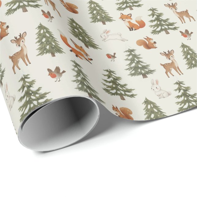 Papel De Presente Winter Woodland Forest Animals Small Christmas (Ponta do rolo)