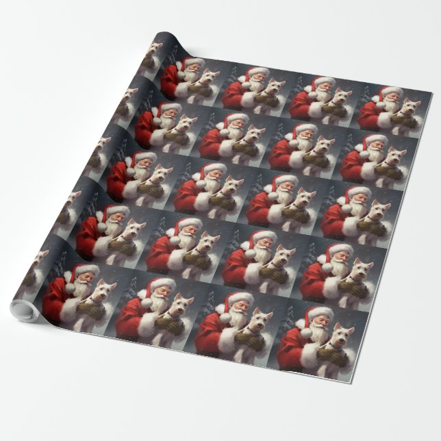 Papel De Presente Wire Fox Terrier Papai Noel Natal Festivo (Desenrolado)