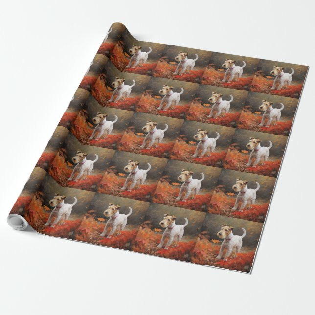 Papel De Presente Wirefox Terrier no Outono Folhas Caem Inspiram (Desenrolado)