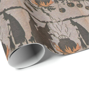 Papel De Presente Witch Jack O' Lantern Cauldron Owl