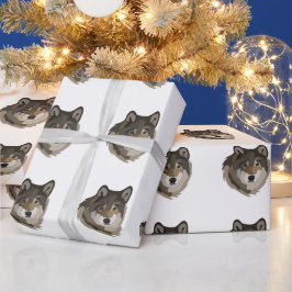 Papel De Presente Wolf Head Animal Cinza Selvagem Wolf