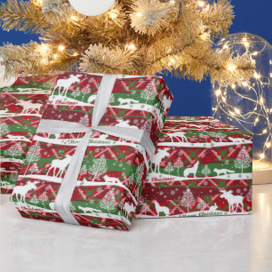 Papel De Presente Wolf Moose da Floresta de Natal