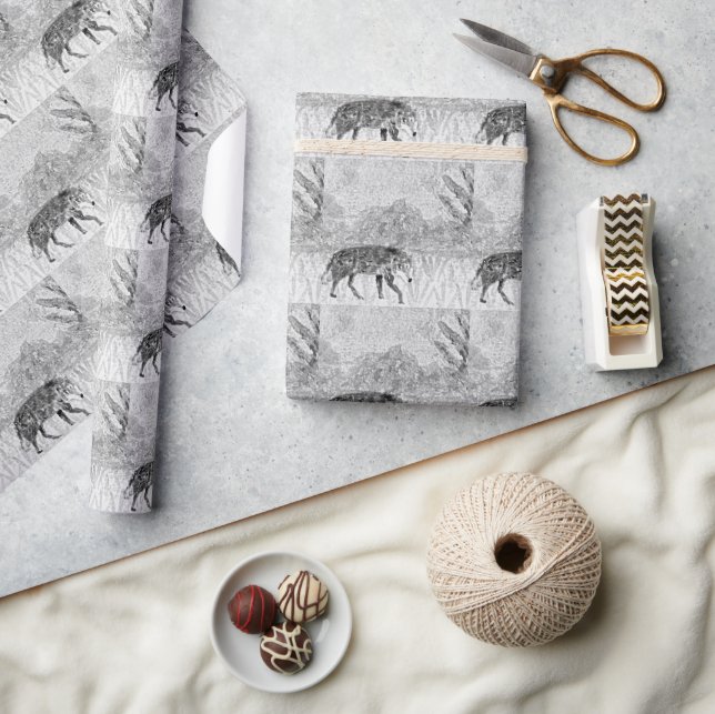 Papel De Presente Wolf Sketch Wild Animal Art Monocromo (Artesanato)