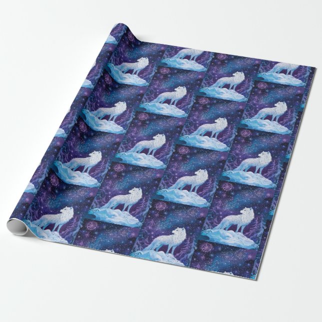 Papel De Presente Wolf unter magischem Sternenhimmel (Desenrolado)