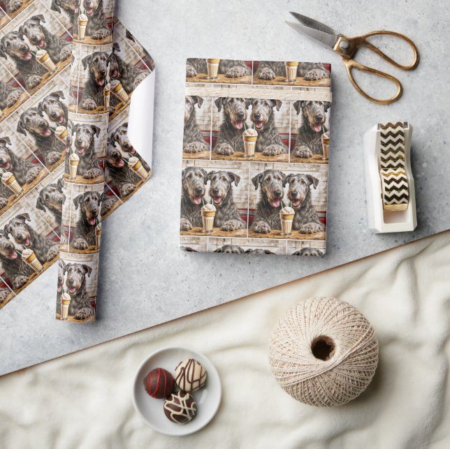 Papel De Presente Wolfhound Irlandês Compartilhando um Milkshake (Artesanato)