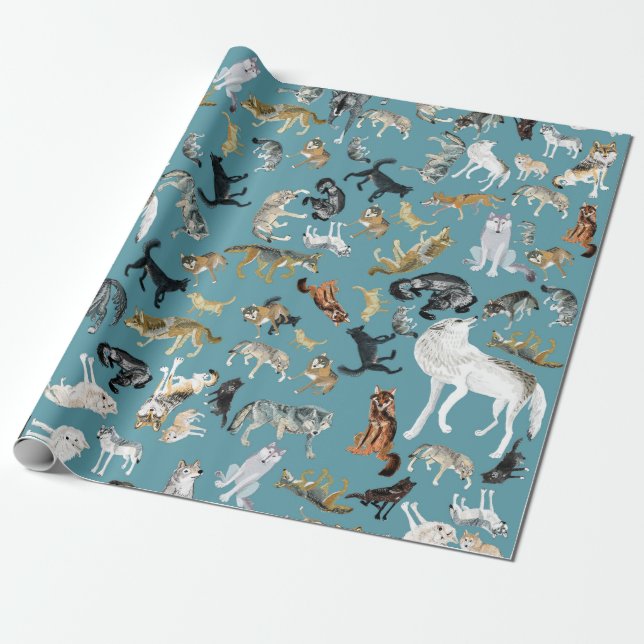 Papel De Presente Wolves of the World Turquoise pattern (Desenrolado)