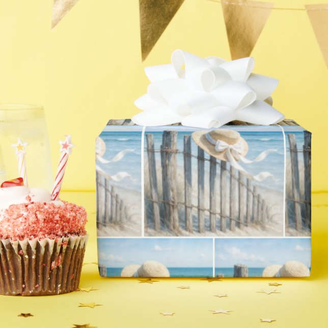 Papel De Presente Woman's Summer Straw Hat In Ocean Breeze (Festa de aniversário)