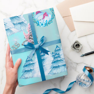 Papel De Presente Wonderland Blue e Silver Natal
