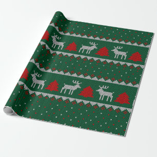 Papel De Presente Wonderland de inverno, Reindeer Pine Tree Green