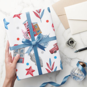 Papel De Presente Wonderland Red & Blue Cottage