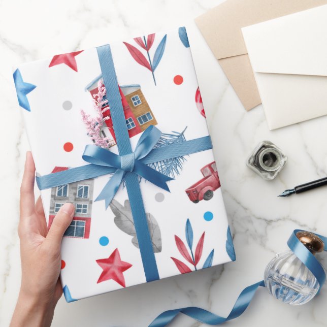 Papel De Presente Wonderland Red & Blue Cottage (Presentear)