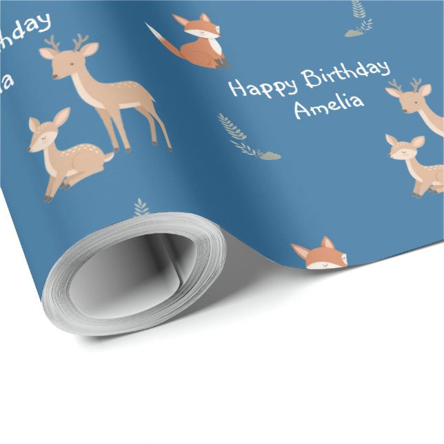 Papel De Presente  Woodland Animal Birthday Personalized  (Ponta do rolo)