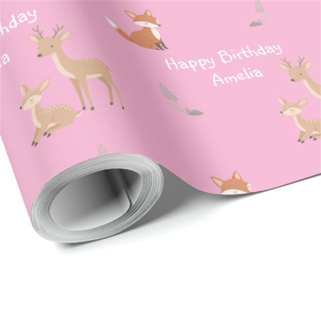 Papel De Presente  Woodland Animal Birthday Personalized  (Ponta do rolo)