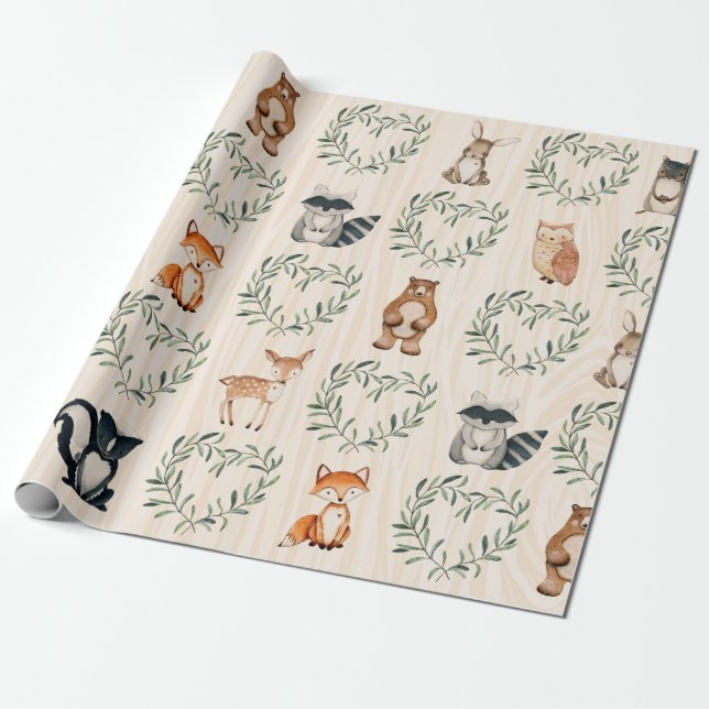 Papel De Presente Woodland Animal Forest Baby (Desenrolado)