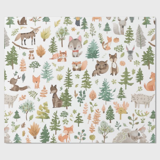 Papel De Presente Woodland animals baby shower gender neutral (Aberto)