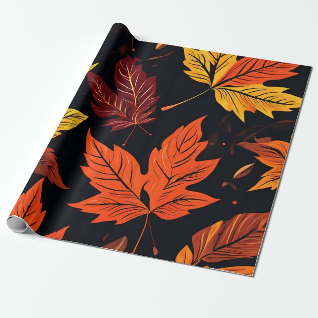 Papel De Presente Woodland Charm: Colagem de Folha de outono (Desenrolado)