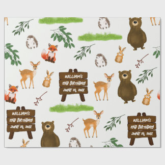 Papel De Presente Woodland Deer Bear Rabbit Fox Hedgehog Birthday