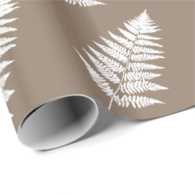 Papel De Presente Woodland Fern 1, Taupe Tan e White (Ponta do rolo)