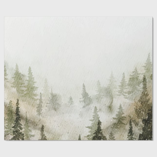 Papel De Presente Woodland,Forest,Pine Trees,String Lights (Aberto)