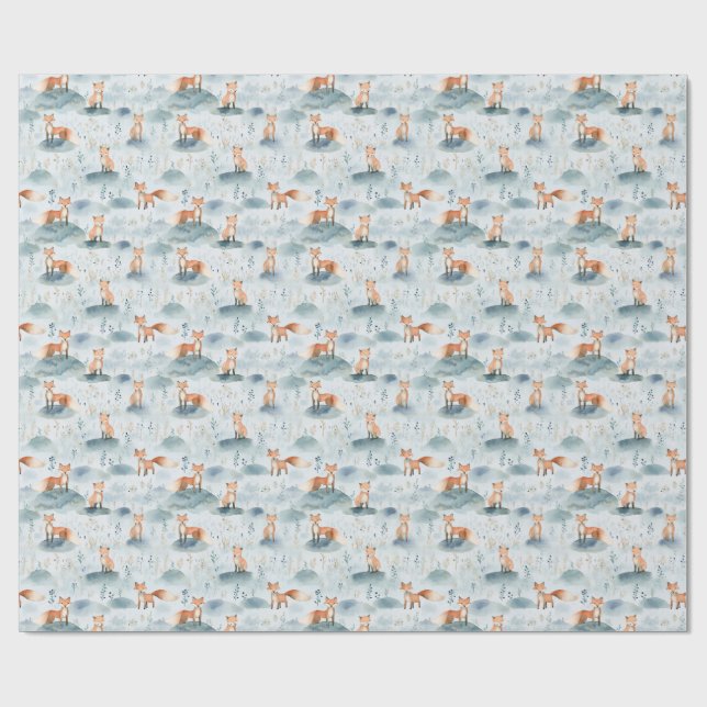 Papel De Presente Woodland Fox Nursery Design,Baby Boy Forest Animal (Aberto)