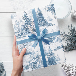 Papel De Presente Woodland Toile Blue Christmas Holiday