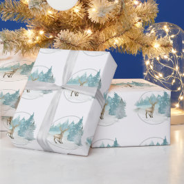 Papel De Presente Woodland Winter Watercolor Deer Christmas