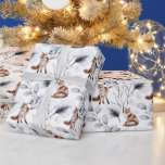 Papel De Presente Woodland Winter Watercolor Fox Christmas<br><div class="desc">Papel de embrulho de Natal em áreas de madeira russa,  com raposa e agulha de pinheiro. Este papel de embalagem é branco e emparelhado com a raposa branca e laranja. A cena de inverno inclui bagas,  ramos nus e folhas de fosco. Desenvolvido exclusivamente por Designs Lasgalen Arts.</div>