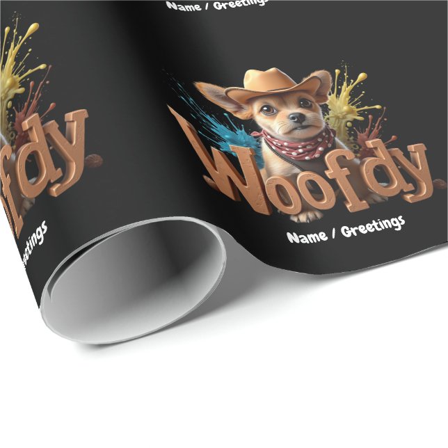 Papel De Presente Woofdy Cachorro Caubói Engraçado no Texas (Ponta do rolo)