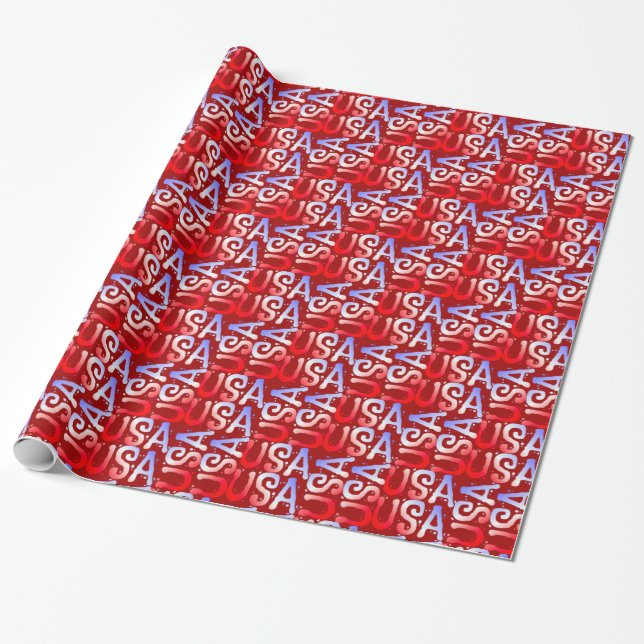 Papel De Presente Word Art USA Text, Red-Gift Wrappaper (Desenrolado)