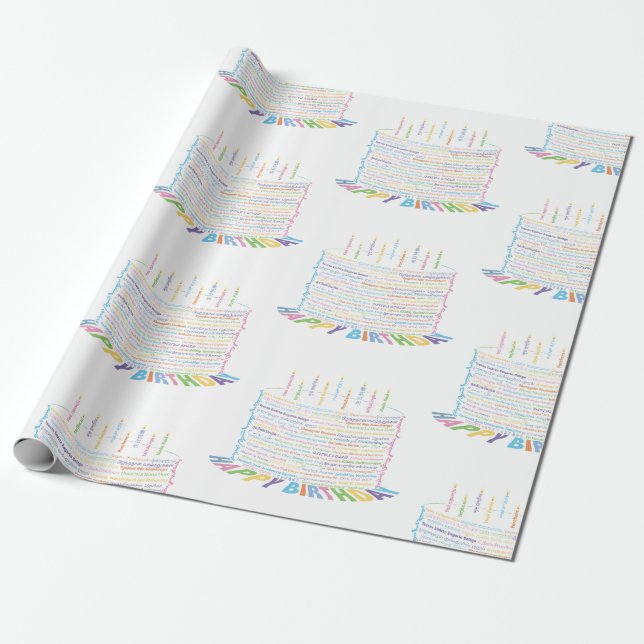 Papel De Presente World Word Birthday Wraps Paper (Desenrolado)