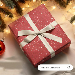 Papel De Presente WP06 Floco de Neve Natal Vermelho Moderno Elegante