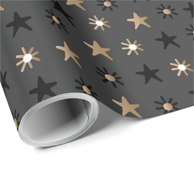 Papel De Presente Wr Dourada e Negra Natal Elegante do Scandi (Ponta do rolo)