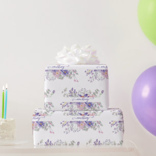Papel De Presente Wra personalizada floral cor-de-água rosa e púrpur