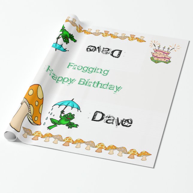Papel De Presente Wraping Paper Frogging Mushroom Feliz Aniversário (Desenrolado)