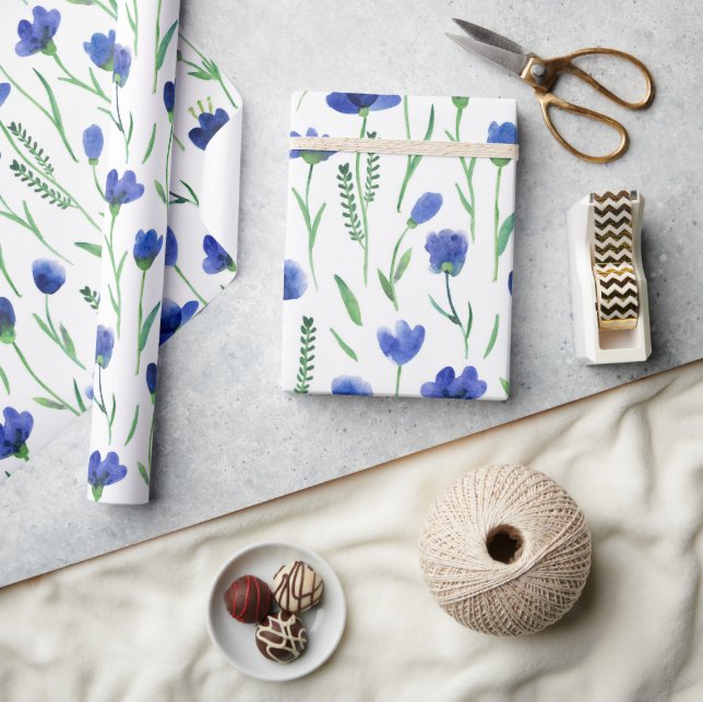Papel De Presente Wrapping Paper - Blue Flowers (Artesanato)