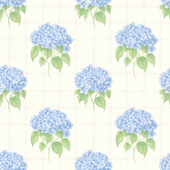 Papel De Presente Wrapping Paper | Blue Hydrangea | Luxe Ivory Plaid (Blue Hydrangea Luxe Ivory Plaid Wrapping Paper — elegant floral gift wrap by Waikanae Paper Artist N)