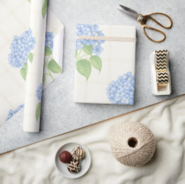 Papel De Presente Wrapping Paper | Blue Hydrangea | Luxe Ivory Plaid