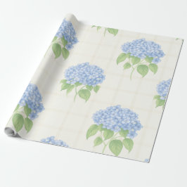 Papel De Presente Wrapping Paper | Blue Hydrangea | Luxe Ivory Plaid