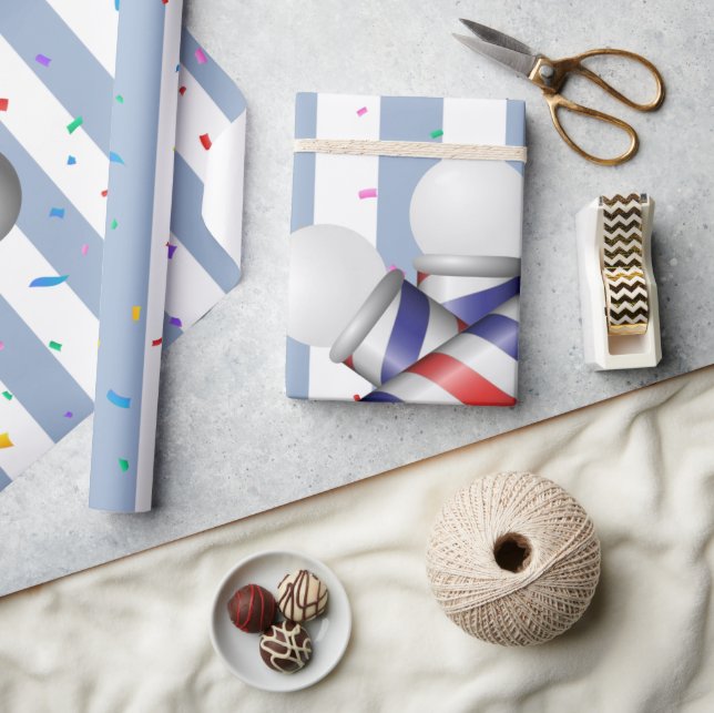 Papel De Presente Wrapping Paper Blue & White Stripe Barber Pole (Artesanato)