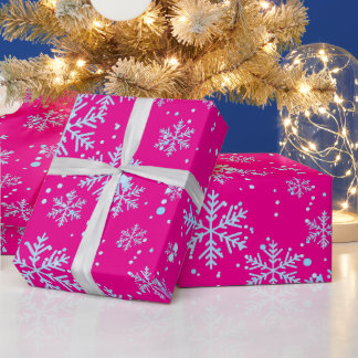Papel De Presente Wrapping Paper, Bright Fuchsia Snowflakes