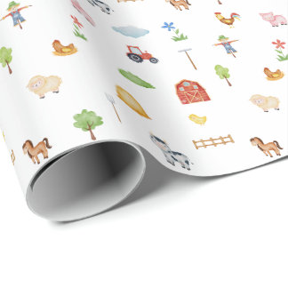 Papel De Presente Wrapping Paper - Farm Life Animals & Elements.