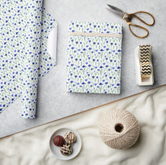 Papel De Presente Wrapping Paper - Fun Floral Blue Flowers Pattern.
