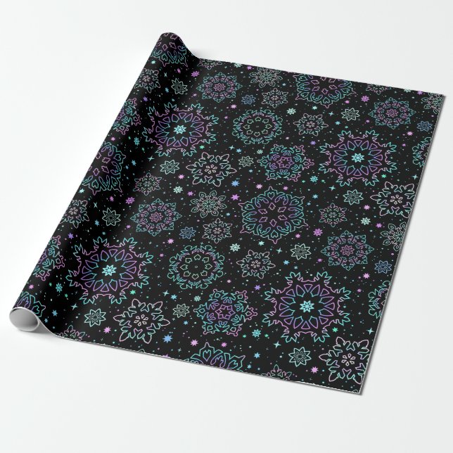 Papel De Presente Wrapping Paper - "Holographic Snowflakes" (Desenrolado)