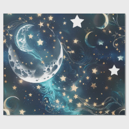 Papel De Presente Wrapping Paper – Icy Blue Moon Phases