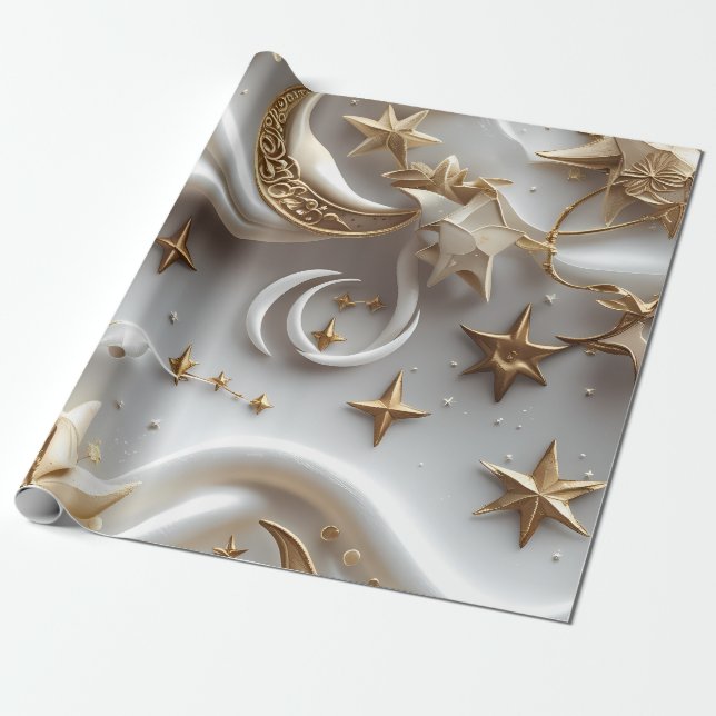 Papel De Presente Wrapping Paper – Luxury Alabaster White Celestial  (Desenrolado)