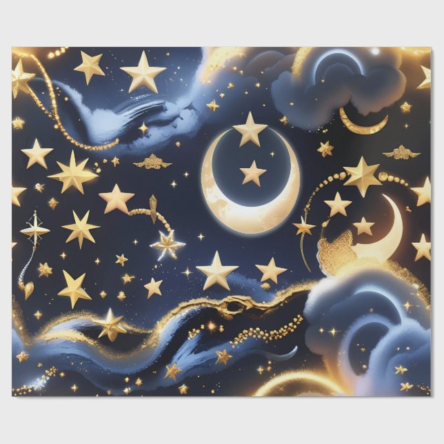 Papel De Presente Wrapping Paper – Luxury Celestial Moon Phases (Aberto)
