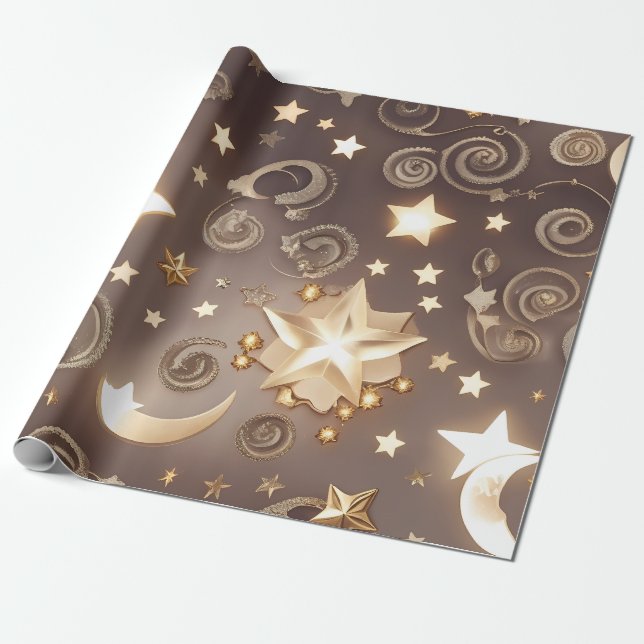 Papel De Presente Wrapping Paper – Luxury Champagne Gold Celestial M (Desenrolado)