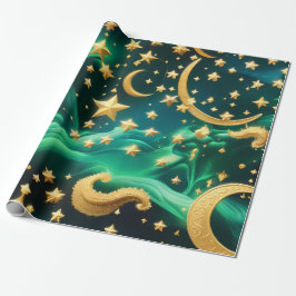 Papel De Presente Wrapping Paper – Luxury Emerald Celestial Moon 